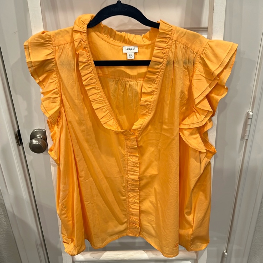J. Crew Women’s Orange Ruffled Sleeves Blouse Sized 2X